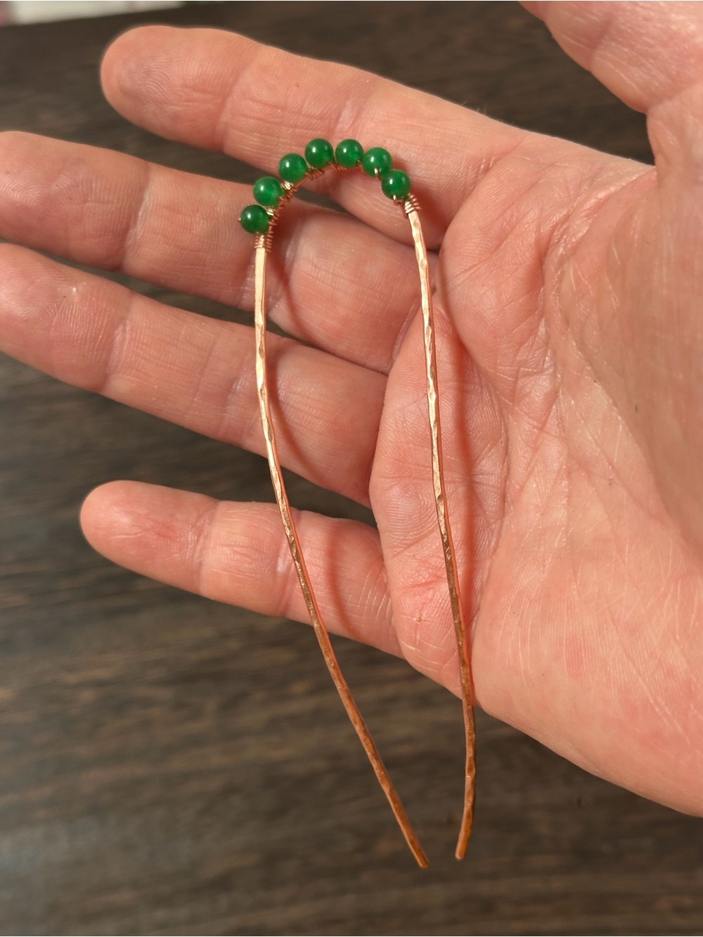 Handmade Copper Hair Fork | Green Jade Hair Stick | Verdant Grace | Artisan